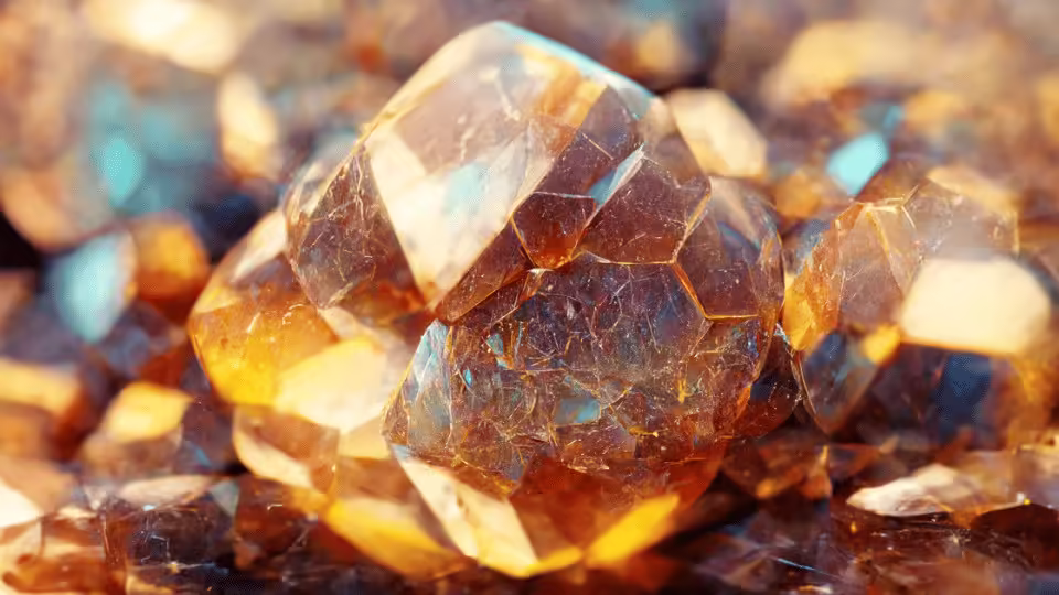 Bursztynowy kamień z bliska, ujawniający swoją piękną, naturalną strukturę i złocisty blask